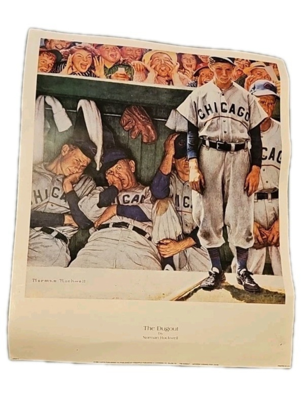 Vintage 1996 Norman Rockwell "The Dugout" Poster Chicago Cubs Leo Durocher